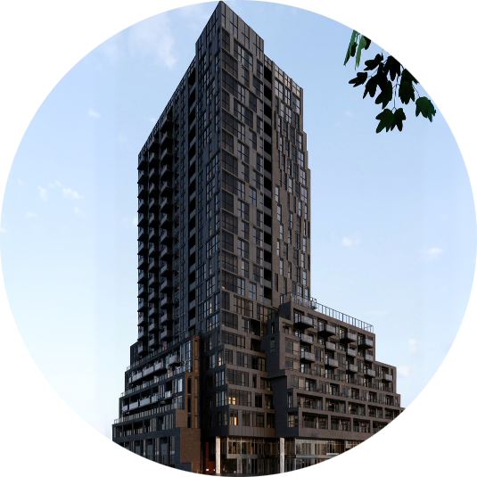 A picture of Tall building with a blue sky behind it.